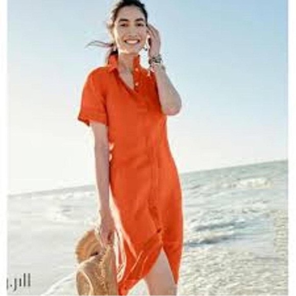 J.JILL Love Linen Zinnia Midi Shirt Dress with Pockets - Picture 1 of 14